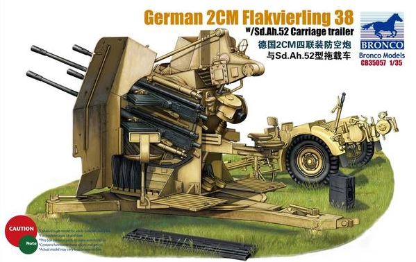 BRONCO (1/35) German 2cm Flakvierling 38 w/Sd.Ah.52 Carriage Trailer