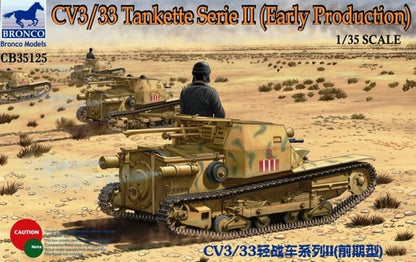 Portada de la caja de la maqueta de la tanqueta italiana CV3/33 en escala 1:35 de Bronco referencia CB35125