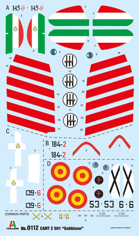 Calcas de la maqueta del hidroavión italiano CANT Z.01 Gabbiano en escala 1:72 de Italeri referencia 0112