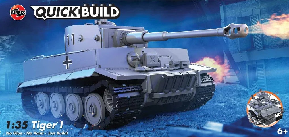 Portada de la caja de la maqueta de la gama Quickbuild del tanque alemán Tiger I en escala 1:35 de Airfix referencia J6041