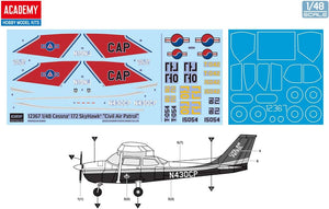 Calcas de la maqueta del avión de patrulla civil aérea Cessna 172 en escala 1:48 de Academy referencia 12367
