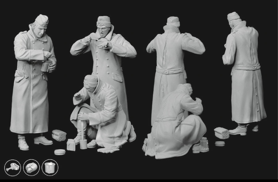 Detalle de las figuras de la maqueta de dotación alemana de cañón anti-carro Pak35/36 en escala 1:35 de Dragon referencia 6697