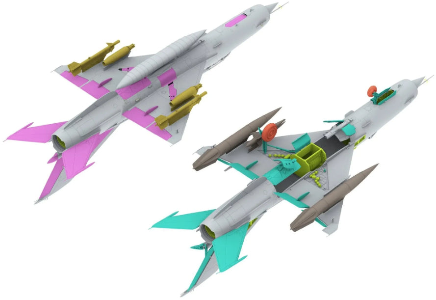 Configuraciones de la maqueta del caza sóvietico Mig-21 MF en escala 1:48 de Rye Field Model referencias 6001