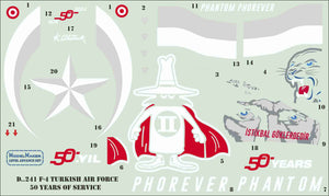 Detalle del juego de calcas para F-4 Phantom de Turquía en su 50 aniversario en escala 1:72 de ModelMaker referencia 72241
