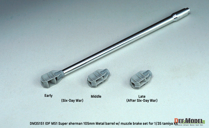Componentes del set de tubo de cañón y bocachas para el M51 Super Sherman del IDF en escala 1:35 de Def Model referencia DM35151
