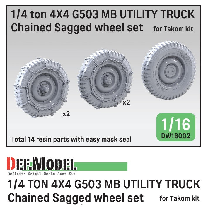 DEF MODEL (1/16) 1/4 ton 4x4 G503 MB Utility Truck chained sagged wheel set (fro Takom)