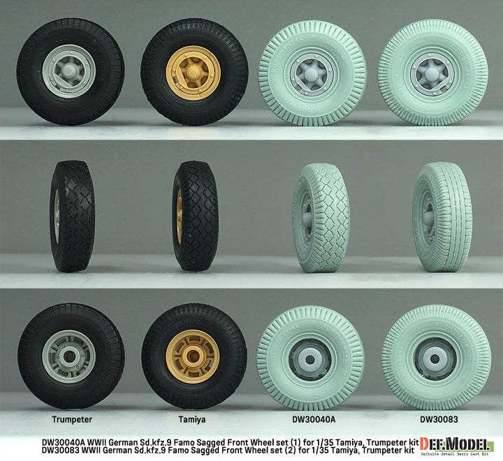 Comparativa del set de ruedas delanteras para Sd.Kfz.9 Famo a escala 1:35 de Def Model referencia DW30040A