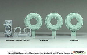 Elementos incluidos del set de ruedas delanteras para Sd.Kfz.9 Famo a escala 1:35 de Def Model referencia DW30040A