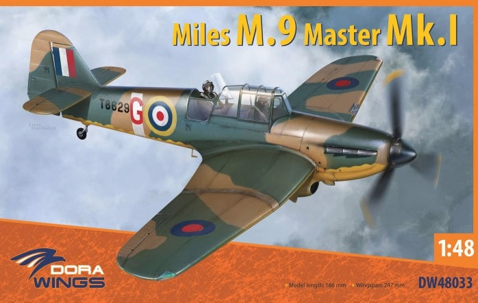 Portada de la caja de la maqueta del avión británico de entrenamiento Miles M.9 MkI en escala 1:48 de Dora Wings referencia 48033