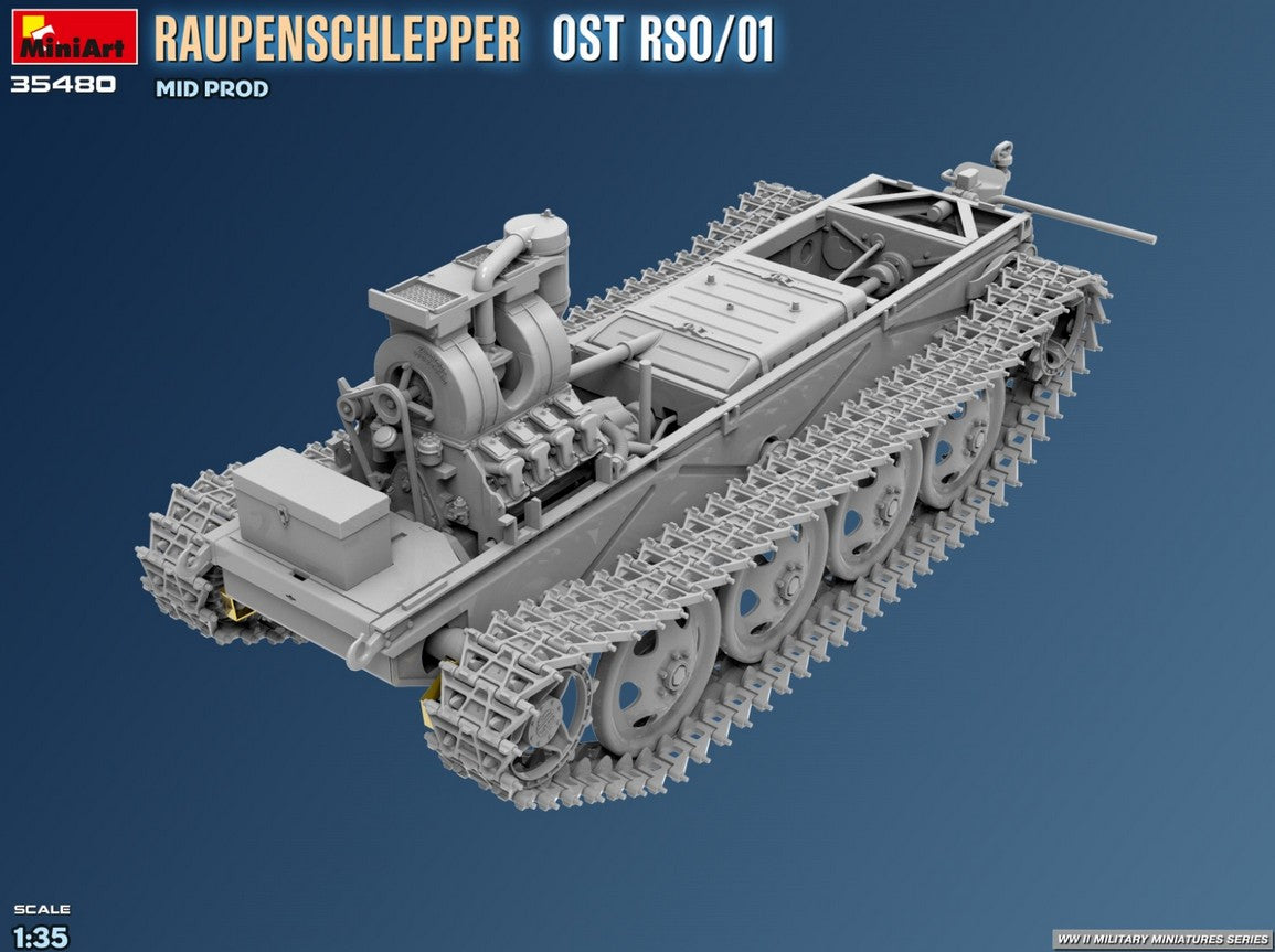 Bastidor y eje motriz de la maqueta del tractor Raupenschlepper OST ROS 01 Mid Production en escala 1:35 de Miniart referencia 35480