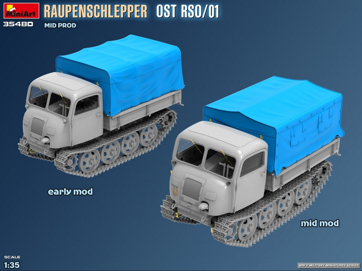 Diseño de las distintas configuraciones  de la maqueta del tractor Raupenschlepper OST ROS 01 Mid Production en escala 1:35 de Miniart referencia 35480