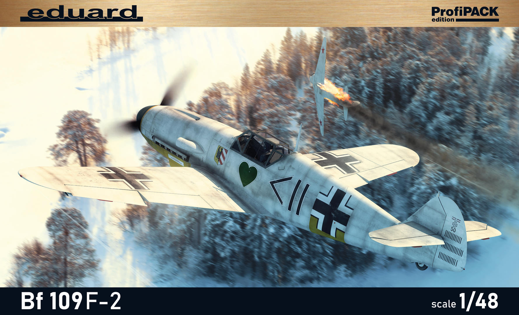 Portada de la caja de la maqueta del caza alemán BF-109 F-2 en escala 1:48 de Eduard referencia 82115