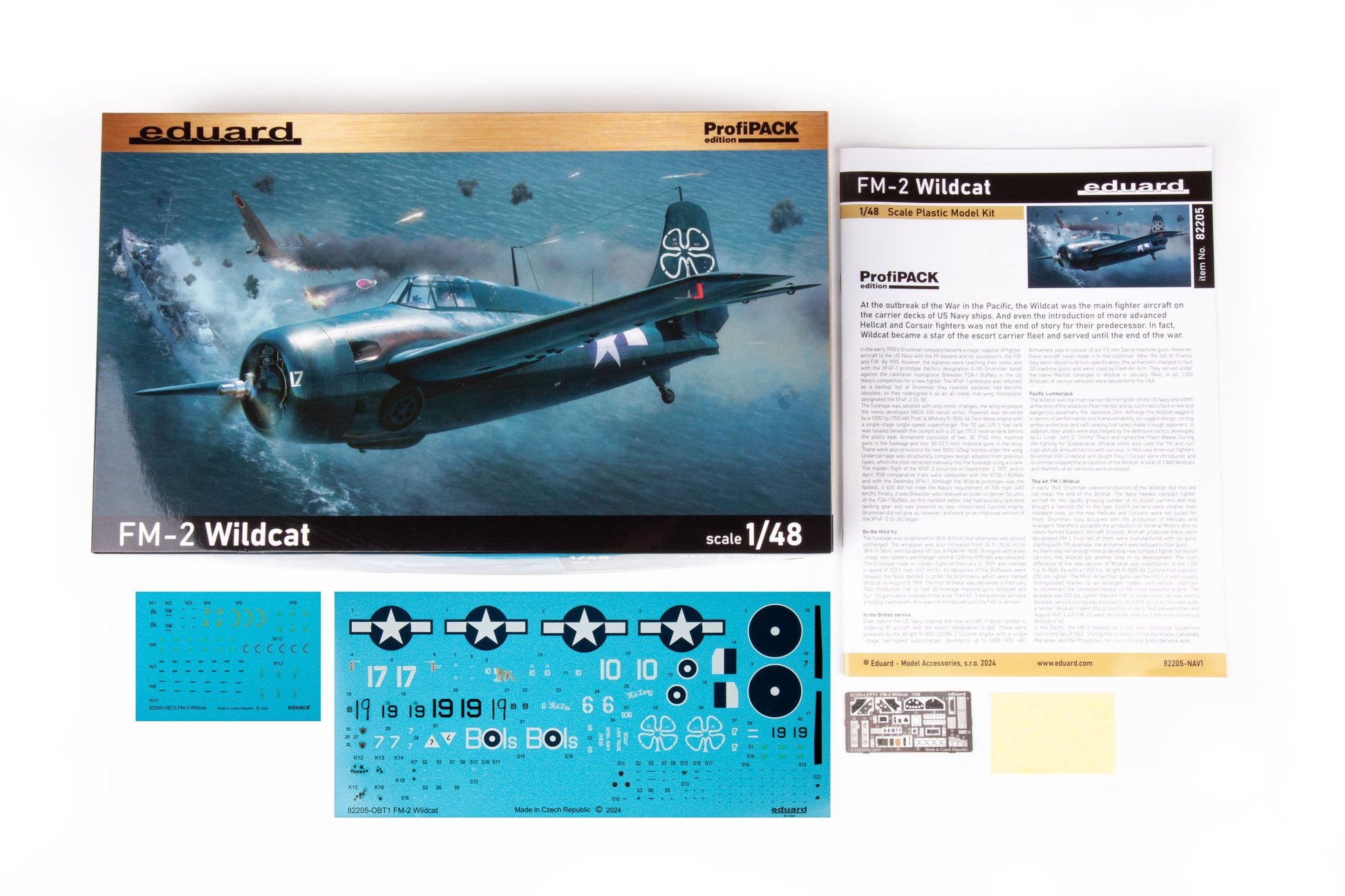 Componentes de la maqueta del caza FM-2 Wildcat en escala 1:48 de Eduard referencia 82205