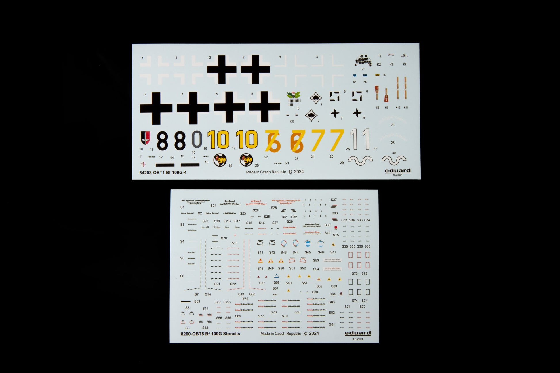 Calcas de la maqueta del caza alemán Bf-109 G-4 en escala 1:48 de Eduard referencia 84203