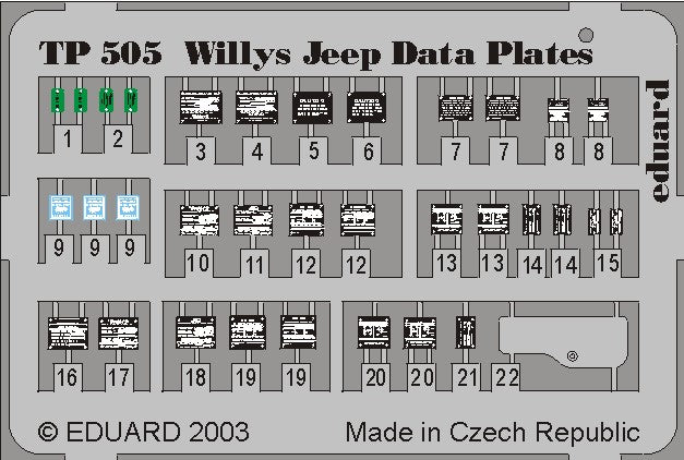 EDUARD (1/35) Willys Jeep Plates (etiquetas metálicas)