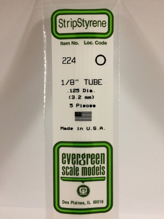 EVERGREEN Tubo de estireno 1/8" (0,125" de diametro) Blanco