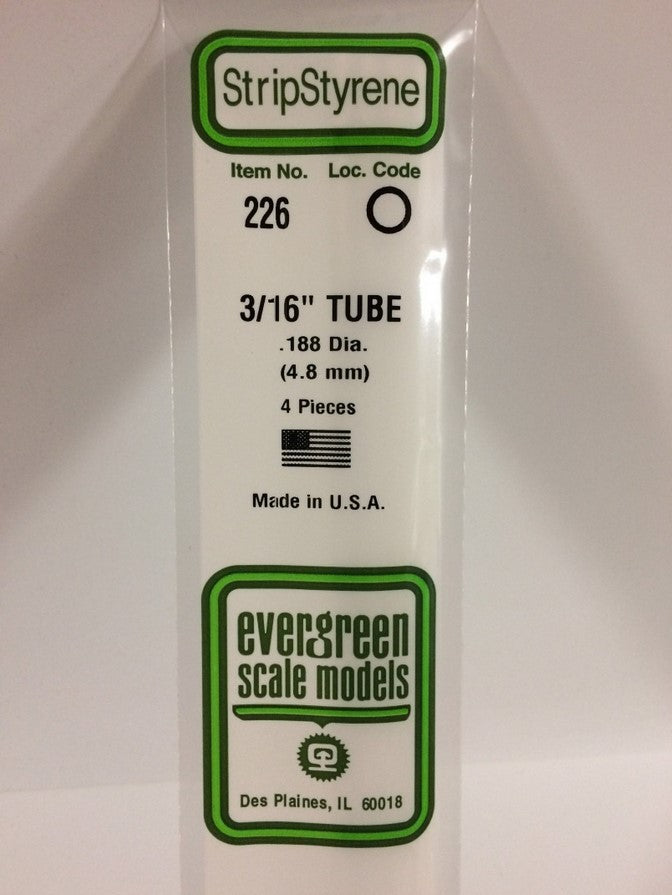 EVERGREEN Tubo de estireno 3/16" (0,187" de diametro) Blanco