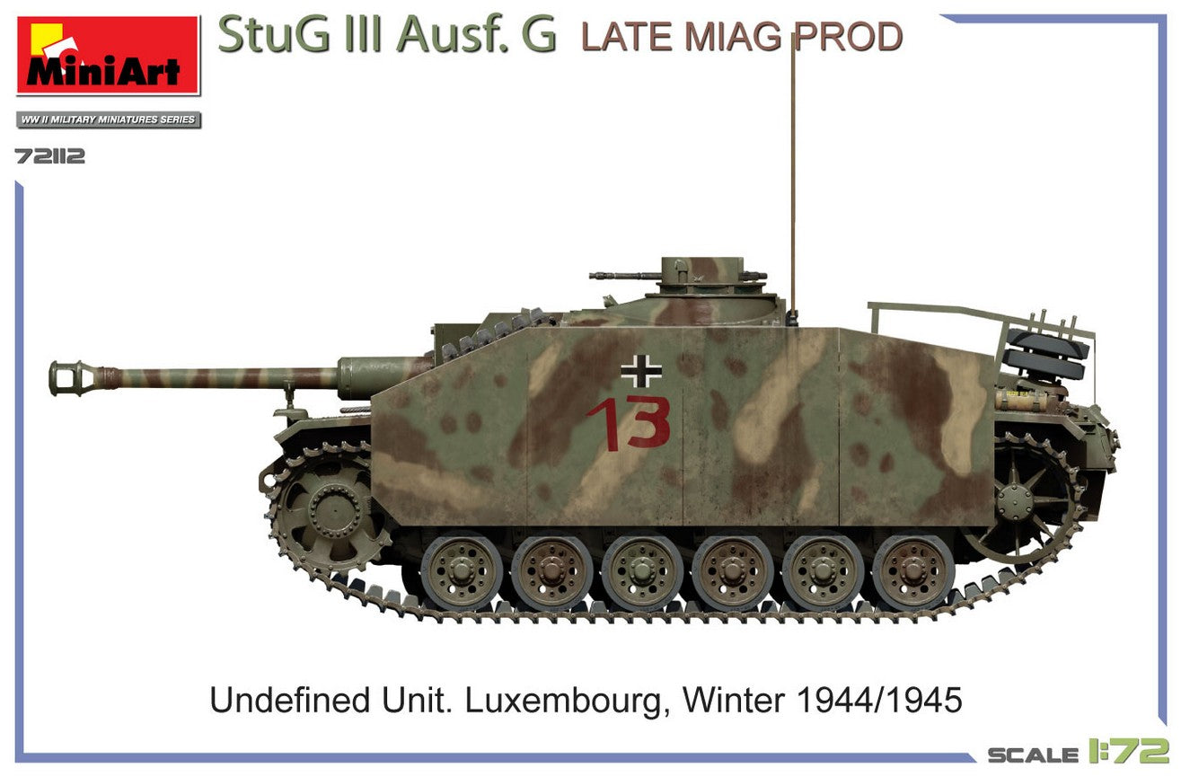 Esquema de pintura 1  de la maqueta del Stug III Ausf G de produccion Miag en version final en escala 1:72 de Miniart referencia 72112