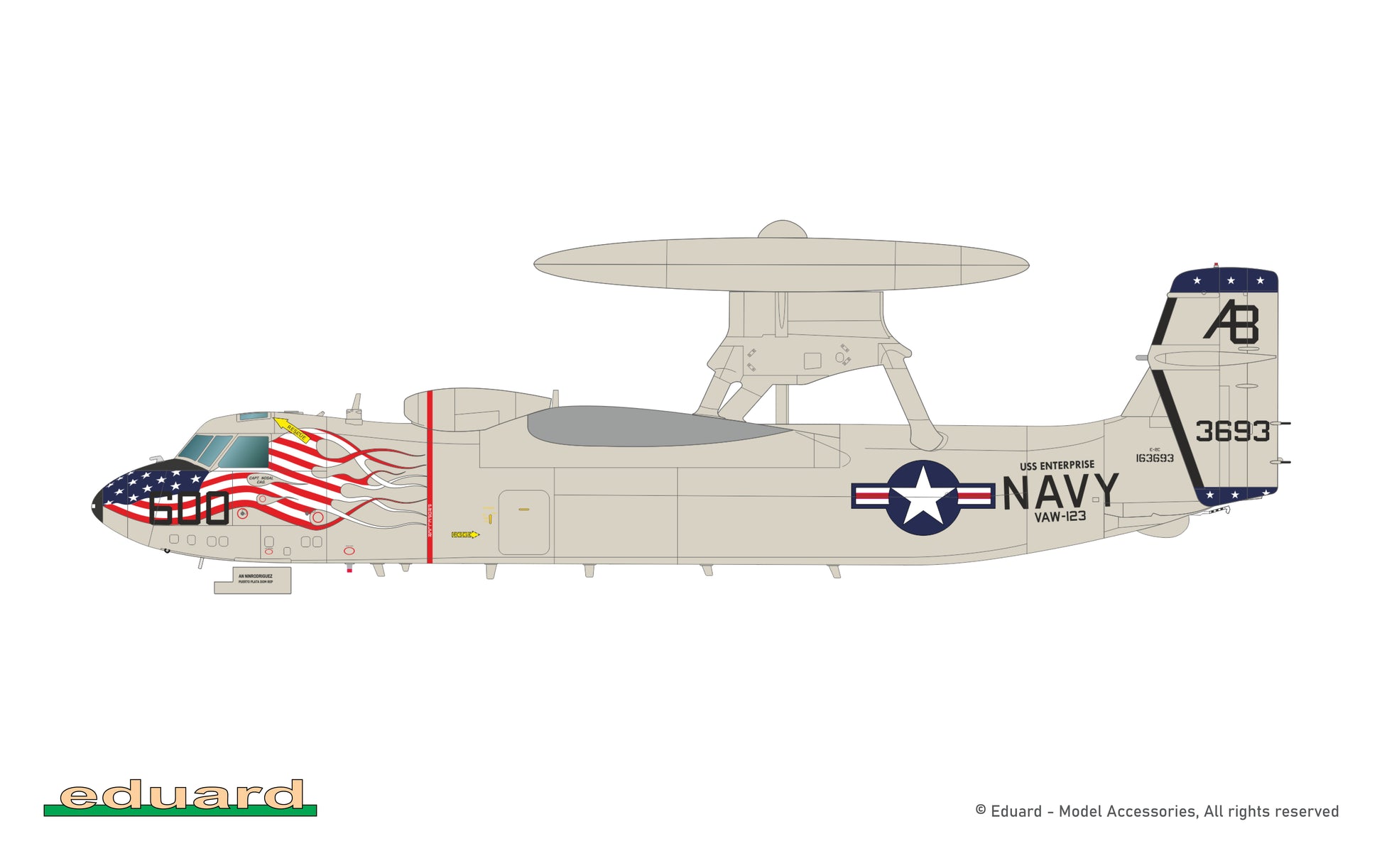 Esquema de pintura 1 de la maqueta del avión norteamericano embarcado de vigilancia y control E-2C Hawkeye en escala 1:72 de Eduard referencia 2153