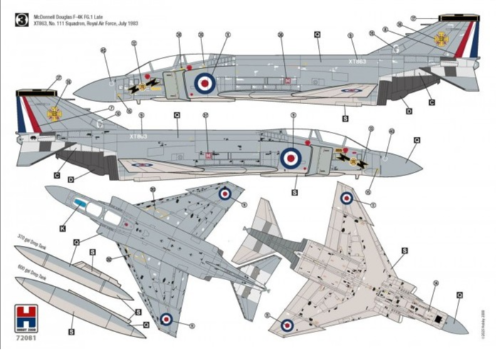 Esquema de pintura 3 de la maqueta del caza F-4K Phantom FG.1 en escala 1/72 de Hobby 2000 con referencia 72081