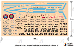 Calcas para aviones FA-18 E/F de la película Top Gun en escala 1:48 del fabricante Def Model referencia JD48002