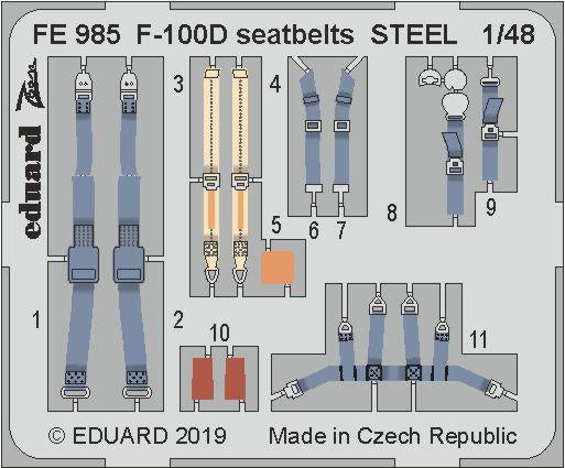 Set de fotograbados con cinturones de seguridad para F-100 Super Sabre en escala 1:48 de Eduard referencia FE985