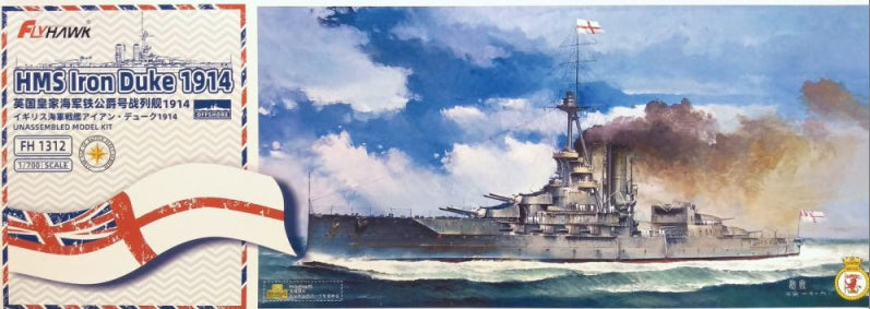 Portada de la caja de la maqueta del acorazado Iron Duke en 1914 en escala 1:700 de Flyhawk referencia 1312