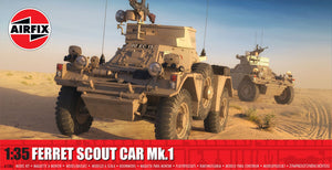 Portada de la caja de la maqueta del Ferret Scout Car Mk.1 en escala 1:35 de Airfix referencia 1386