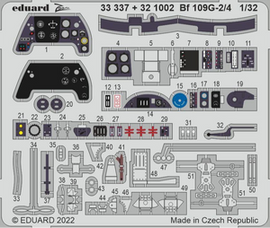 Fotograbados para el interior de la cabina la maqueta del caza Bf 109G en escala 1:32 de Revell fabricado por Eduard con referencia 33337
