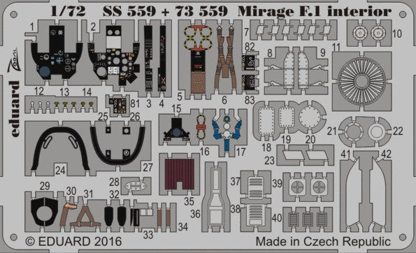 Plancha de fotograbados para maqueta de avion Mirage F.1 de Special Hobby en escala 1:72 del fabricante Eduard con referencia SS559