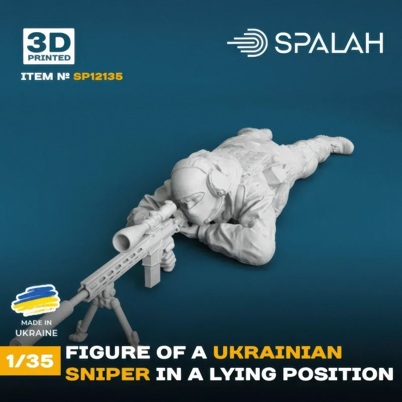 Vista frontal de la figura de impresión 3D de francotirador ucraniano en escala 1:35 de Spalah referencia 12135