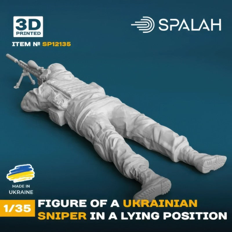 Vista de espaldas de la figura de impresión 3D de francotirador ucraniano en escala 1:35 de Spalah referencia 12135