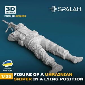 Vista de espaldas de la figura de impresión 3D de francotirador ucraniano en escala 1:35 de Spalah referencia 12135