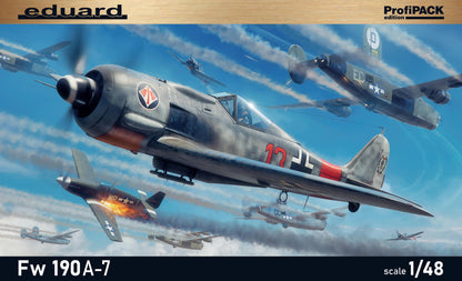 Portada de la caja de la maqueta del caza alemán Fw-190 A7 en escala 1:48 de Edurad referencia 82138
