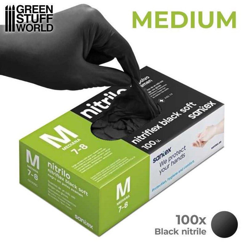 GREEN STUFF Guantes Negros de Nitrilo - Mediana (100uds)