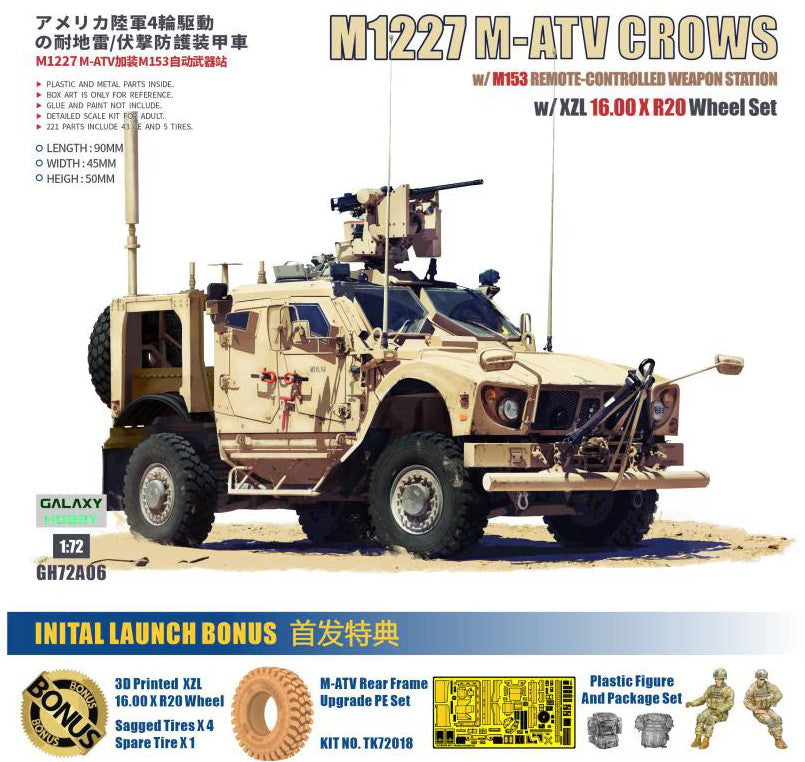 GALAXY HOBBY (1/72) M1227 M-ATV CROWS w/M153 Remote Weapon Station w/XZL 16.00 X R20 Wheel set