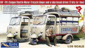 GECKO MODELS (1/35) 60/70′ Vietnam Saigon Shuttle Motor Trycicle with driver (2 KITS)