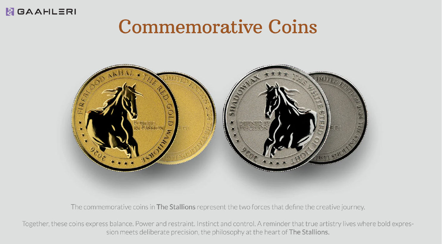 Monedas del set The Stallions 2026 con 2 aerográfos Adventus de Gaahleri referencia 47743