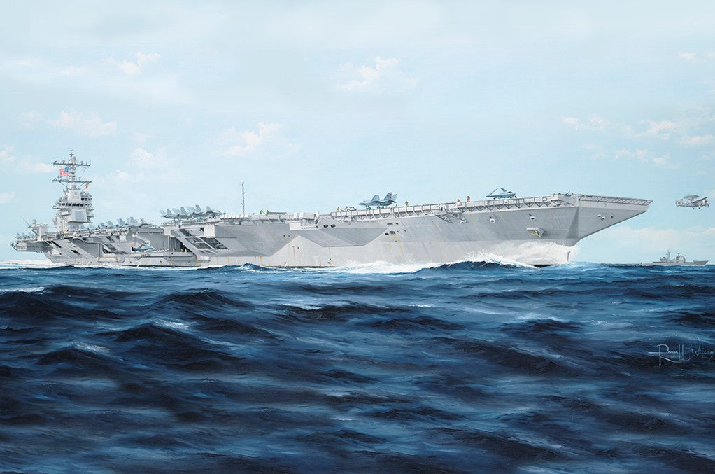 Portada de la maqueta del portaaviones nuclear norteamericano Gerald Ford CVN-78 en escala 1:350 de Trumpeter con referencia 05638
