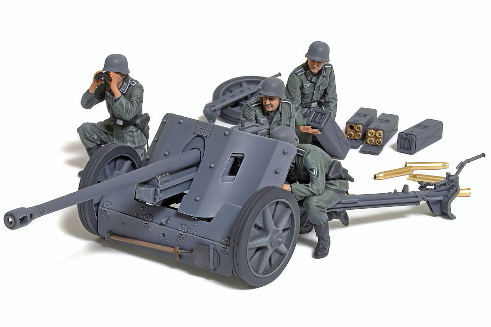 Foto frontal de la maqueta del cañón anticarro PaK38 a escala 1:35 de Tamiya referencia 35392