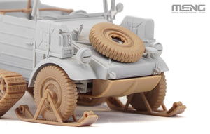 Detalle del eje delantero de la maqueta del vehículo alemán Kubelwagen en su version halftrack en escala 1:35 de Meng con referencia VS-018