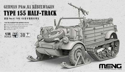Foto de la portada de la maqueta del vehículo alemán Kubelwagen en su version halftrack en escala 1:35 de Meng con referencia VS-018