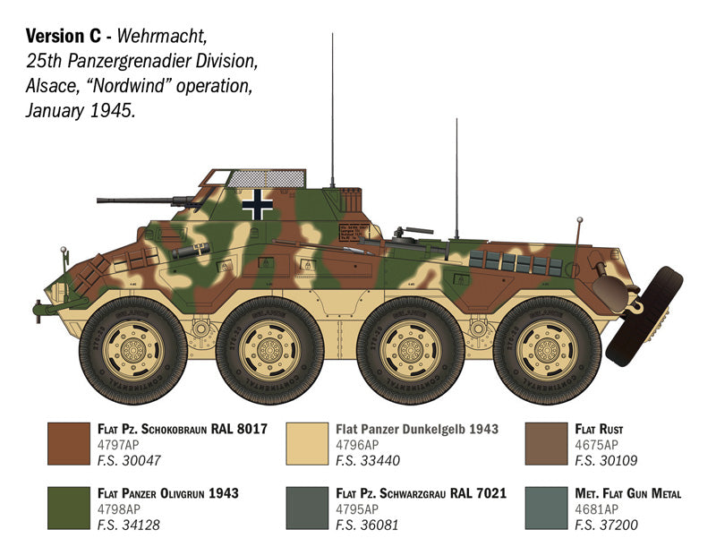 Camuflaje 3 de la maqueta del vehículo alemán Sd.Kfz.234/1 en escala a1:35 de Iatleri referencia 6757