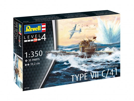 Caja de la maqueta del submarino alemán Type VII C/41 en escala 1:350 de Revell referencia 05154