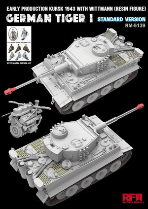 Detalle de la maqueta del taque alemán Tiger I de producción inicial durante la batalla de Kursk, con figura de Wittmann en escala 1:35 de RFM referencia 5139