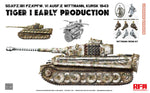 Portada de la caja de la maqueta del tanque alemán Tiger I de producción inicial durante la batalla de Kursk, con figura de Wittmann en escala 1:35 de RFM referencia 5140