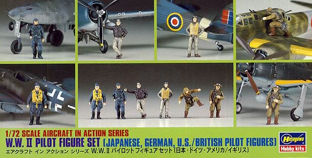 HASEGAWA (1/72) WWII Pilot Figure Set Japanese, German, US/British Pilot figures