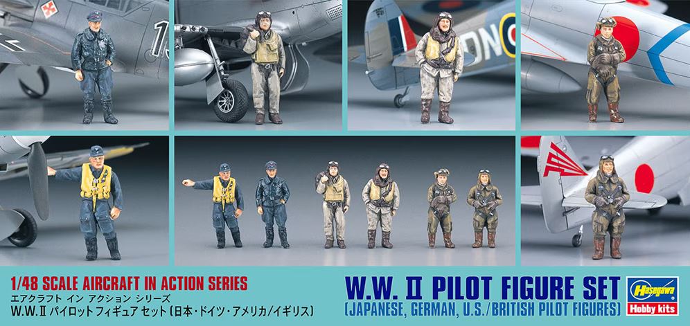 HASEGAWA (1/48) WWII Pilot Figure Set Japanese, German, US/British