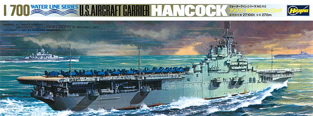 Foto de la portada de la caja del portaviones norteamericano USS Hancock en escala 1:700 de Hasegawa referencia WL708