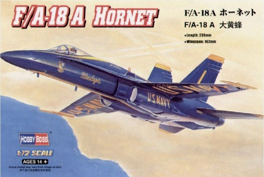 Portada de la caja de la maqueta del caza F-18A Hornet ene scala 1:72 de Hobby Boss referencia 80268